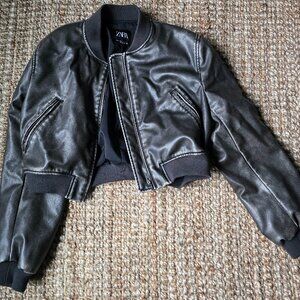 Zara Faux Leather Bomber Jacket - Size M